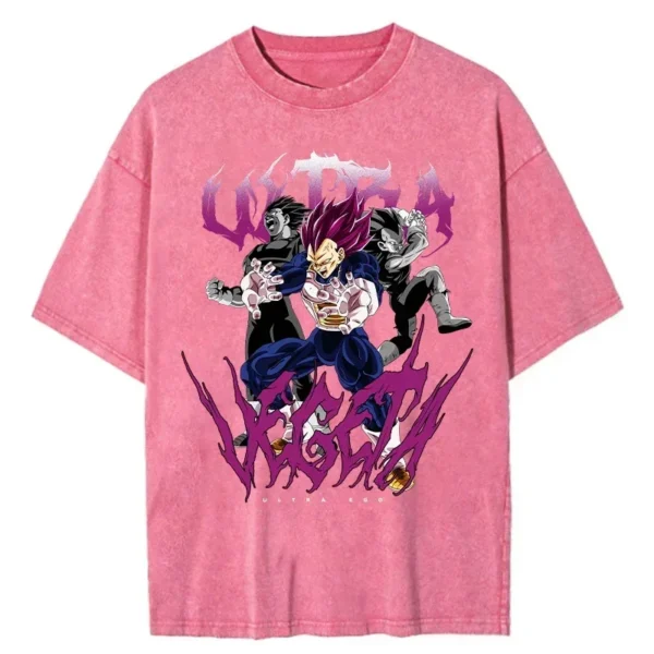 Japanese Anime Dragon Ball Print T Shirt Men Vintage Washed Tshirt Pink Short Sleeve Cotton Tops Tee Harajuku Hip Hop Streetwear - Imagen 6