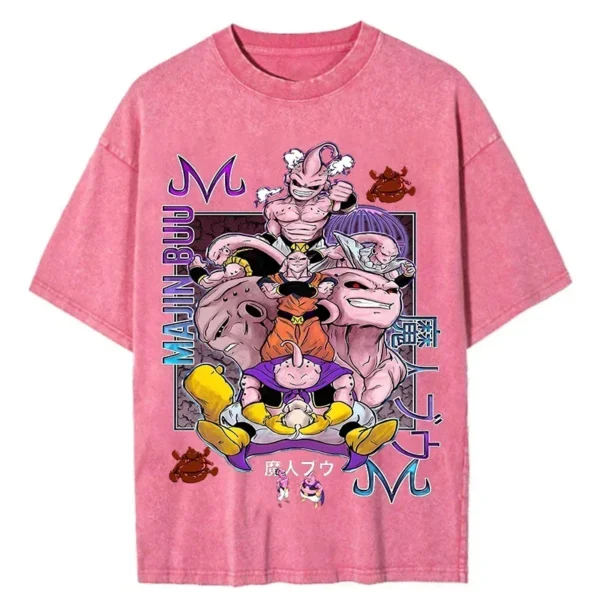 Japanese Anime Dragon Ball Print T Shirt Men Vintage Washed Tshirt Pink Short Sleeve Cotton Tops Tee Harajuku Hip Hop Streetwear - Imagen 2